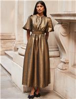 Sparkly Puff Sleeve Maxi Waisted Dress