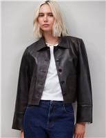 Leather Collared Short Jacket