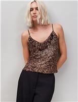 Sequin Ruffle V-Neck Cami Top
