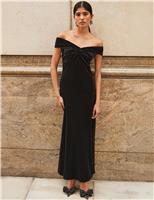 Velvet Off The Shoulder Maxi Column Dress