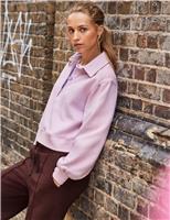 Pure Cotton Collared Button Front Sweatshirt