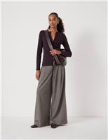 Jersey Checked Drawstring Wide Leg Trousers