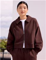 Cotton Rich Relaxed Collared Bomber Jacket