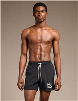 Hugo Quick Dry Pocketed Logo Graphic Swim Shorts Black