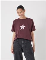 Pure Cotton Metallic Star Graphic T-Shirt