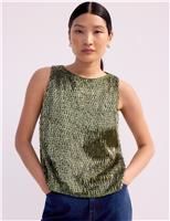 Sequin Round Neck Shell Top