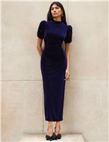 Velvet High Neck Midi Bodycon Dress