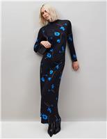 Jersey Floral Funnel Neck Maxi Column Dress