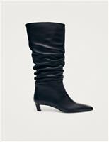 Kalila Leather Ruched Kitten Heel Boots