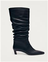 Kalila Leather Ruched Kitten Heel Boots