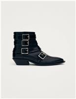 Eras Leather Buckle Cuban Heel Ankle Boots