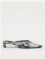 Alohas Tessa Leather Snake Print Pointed Mules Grey
