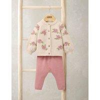 Mamas & Papas 2pc Knitted Cardigan & Leggings Set (0-12 Mths) Pink Mix
