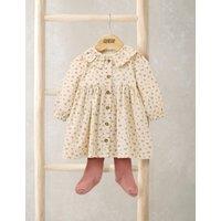 Mamas & Papas 2pc Cotton Rich Floral Dress with Tights (0-12 Mths) Cream Mix