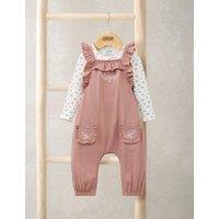 Mamas & Papas 2 Pack Cotton Rich Floral Dungaree Outfit (0-12 Mths) Pink Mix