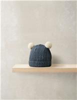 Rib Knit Pom Pom Hat (0-12 Mths)