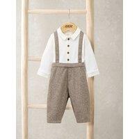 Mamas & Papas Pure Cotton Mock Shirt Romper (0-18 Mths) Oatmeal