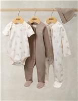 4pc Teddy Bear Bodysuit and Hat Set (0-9 Mths)