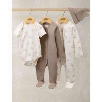 Mamas & Papas 4pc Teddy Bear Bodysuit and Hat Set (0-9 Mths) Oatmeal Mix