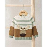Mamas & Papas Cotton Rich Moose Jumper (0-24 Mths) Brown Mix