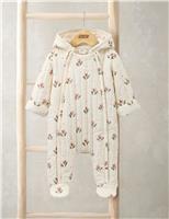 Mamas & Papas Pure Cotton Floral Hooded Pramsuit (0-12 Mths) Cream Mix