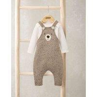 Mamas & Papas 2pc Bear Dungaree Outfit (0-12 Mths) Brown Mix