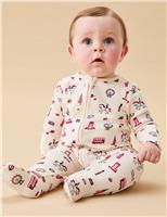 MORI Cotton Blend London Sleepsuit (0-24 Mths) White Mix