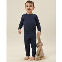 MORI Cotton Blend Ribbed Pyjamas (0-6 Yrs) Navy
