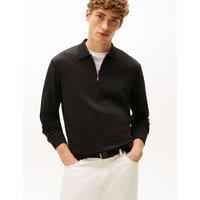 Tommy Hilfiger Pure Cotton Half Zip Long Sleeve Polo Shirt Black