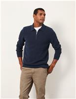 Cotton Rich Zip Up Long Sleeve Polo Shirt