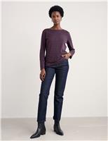 Pure Cotton Striped Slash Neck Top