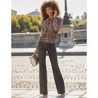 SOSANDAR Leather Look Bootcut Trousers Black