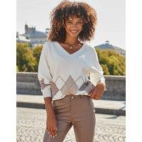 SOSANDAR Argyle V-Neck Dolman Sleeve Jumper Ivory Mix