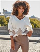 Argyle V-Neck Dolman Sleeve Jumper