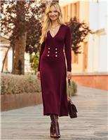 Knitted Button Detail Midaxi Skater Dress