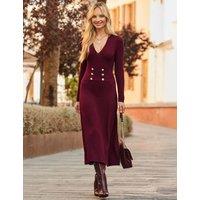 SOSANDAR Knitted Button Detail Midaxi Skater Dress Burgundy