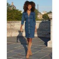 SOSANDAR Denim Zip Through Mini Dress Blue Denim