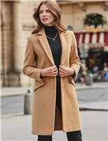 SOSANDAR Single Breasted Crest Button Tailored Coat Camel