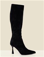 Faux Suede Kitten Heel Knee High Boots