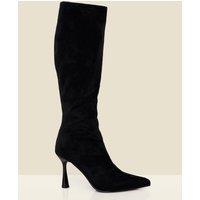 SOSANDAR Faux Suede Kitten Heel Knee High Boots Black