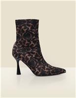 Leopard Print Kitten Heel Sock Boots