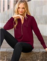 V-Neck Collared Zip Detail Top