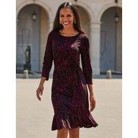 SOSANDAR Animal Print Knee Length Skater Dress Burgundy Mix