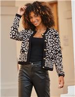 SOSANDAR Animal Print Button Front Cropped Cardigan Black Mix