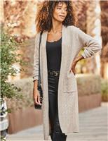 Cable Knit Blouson Sleeve Longline Cardigan