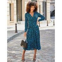 SOSANDAR Fleck Print Twist Front Midi Dress Blue/Black