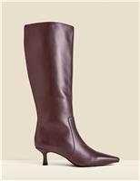 Leather Kitten Heel Pointed Knee High Boots