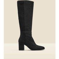 SOSANDAR Suede Block Heel Knee High Boots Black