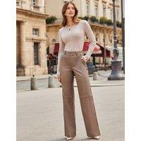 SOSANDAR Leather Wide Leg Trousers Taupe
