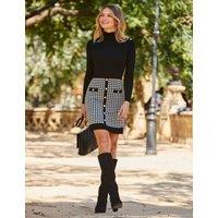 SOSANDAR Knitted Dogtooth Roll Neck Mini Shift Dress Black Mix